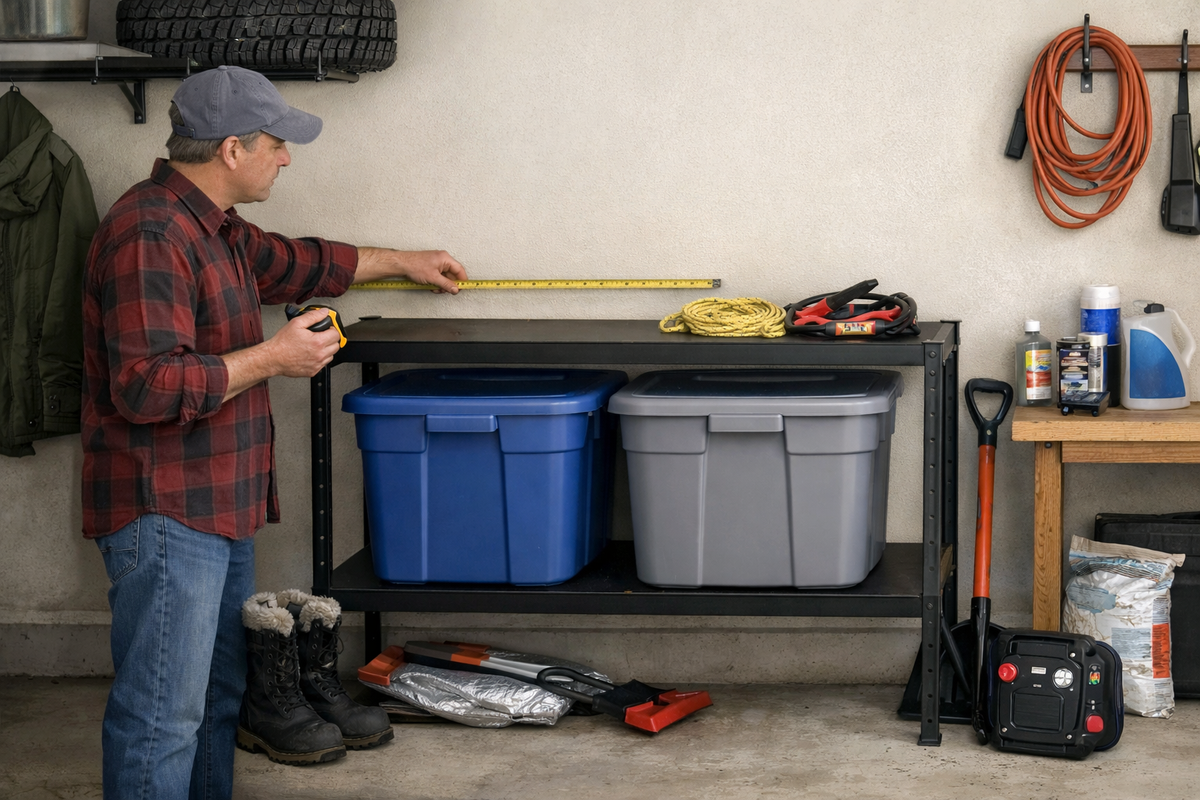 Winter Car Kits: Will a Compact Shelf Fit Two Bins?