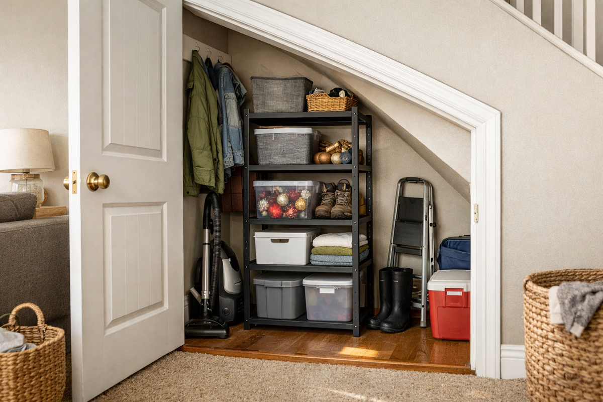 Under-Stair Storage: Will a Standing Shelf Fit?