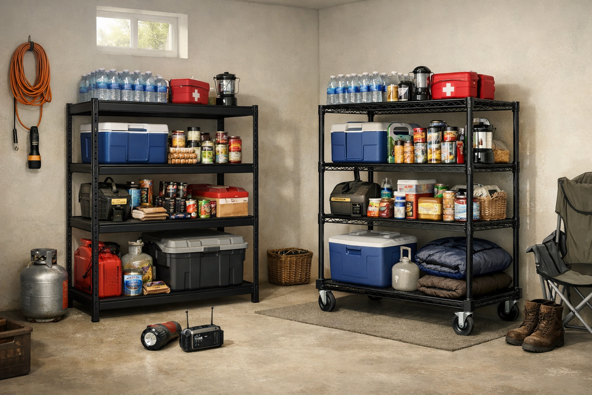 Power Outage Supplies: Rolling or Fixed Shelves?