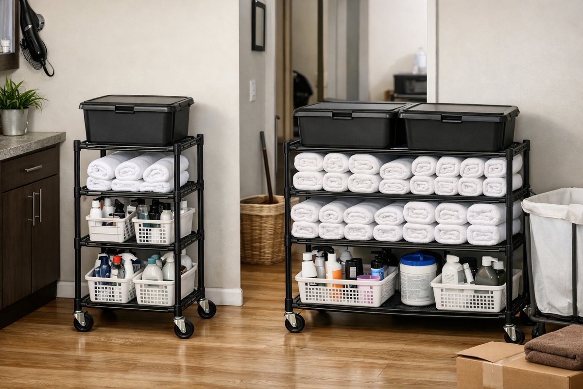 Salon Towel Storage: Narrow or Wide Rolling Shelf?