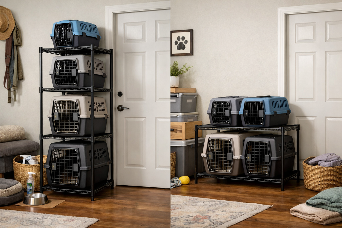 Pet Carrier Storage: Floor Space or Standing Shelf?