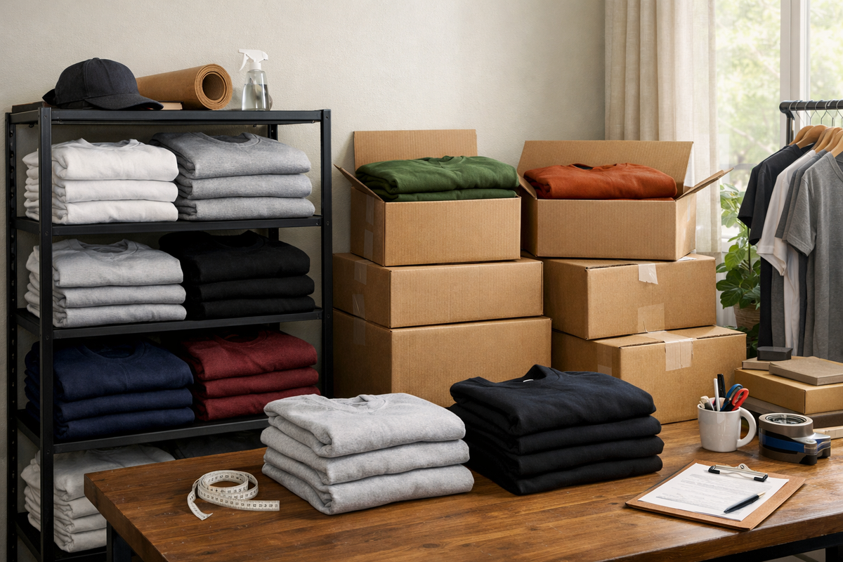 Blank Sweatshirt Storage: Open Shelves or Cartons?