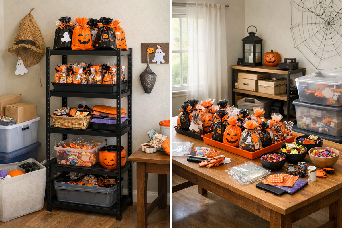 Halloween Treat Bags: Shelving or a Staging Table?