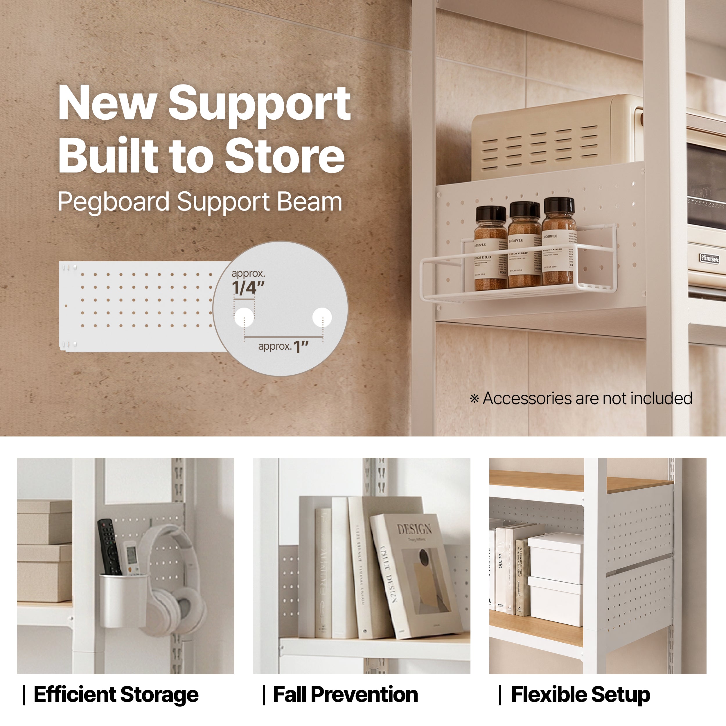 32.3"W HOMEDANT HOUSE 5-Tier Pegboard Shelf, White