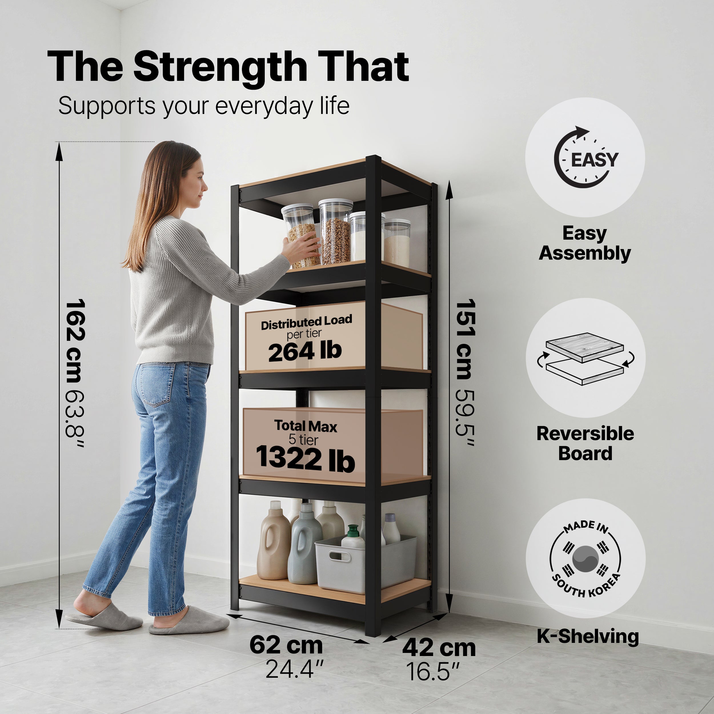 24.4"W HOMEDANT HOUSE 5-Tier Standing Shelf, Black
