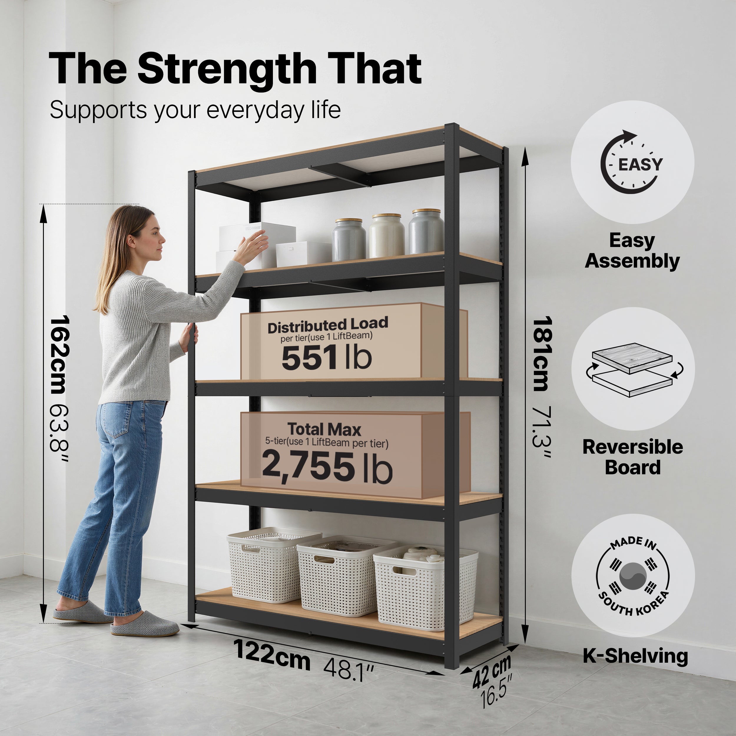 48.1"W HOMEDANT HOUSE 5-Tier Heavy Duty Shelf, Black