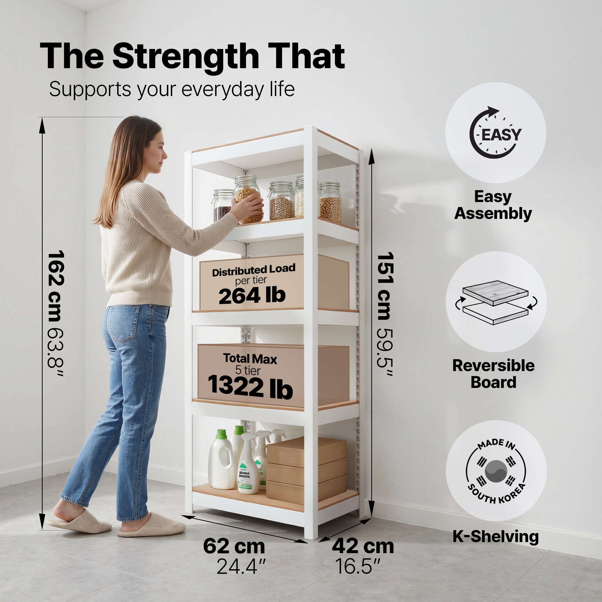 24.4"W HOMEDANT HOUSE 5-Tier Standing Shelf, White