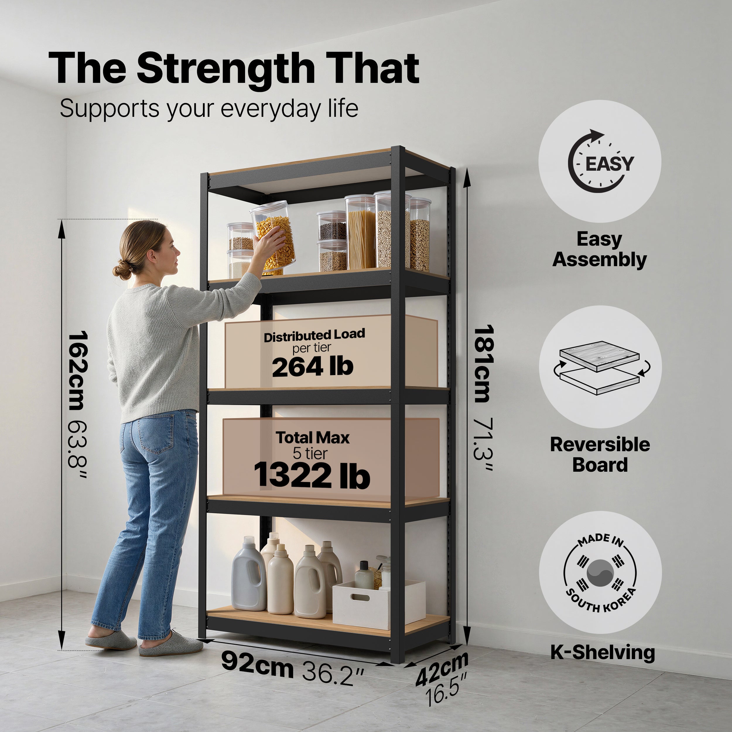 36.2"W HOMEDANT HOUSE 5-Tier Standing Shelf, Black