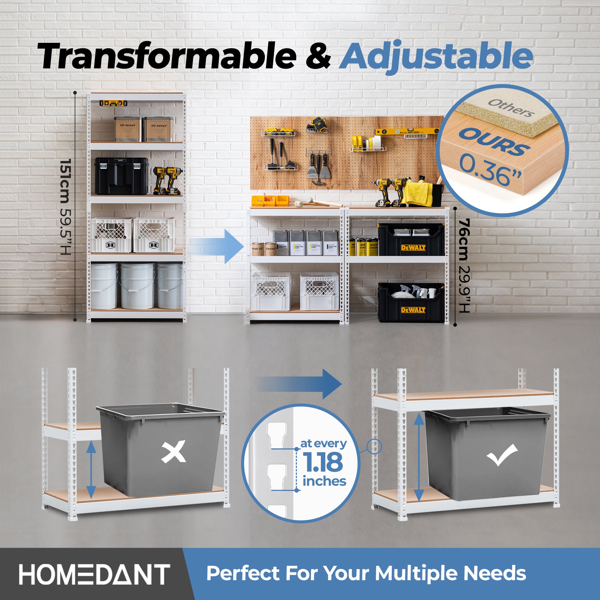 28"W HOMEDANT 5-Tier Standing Shelf, White