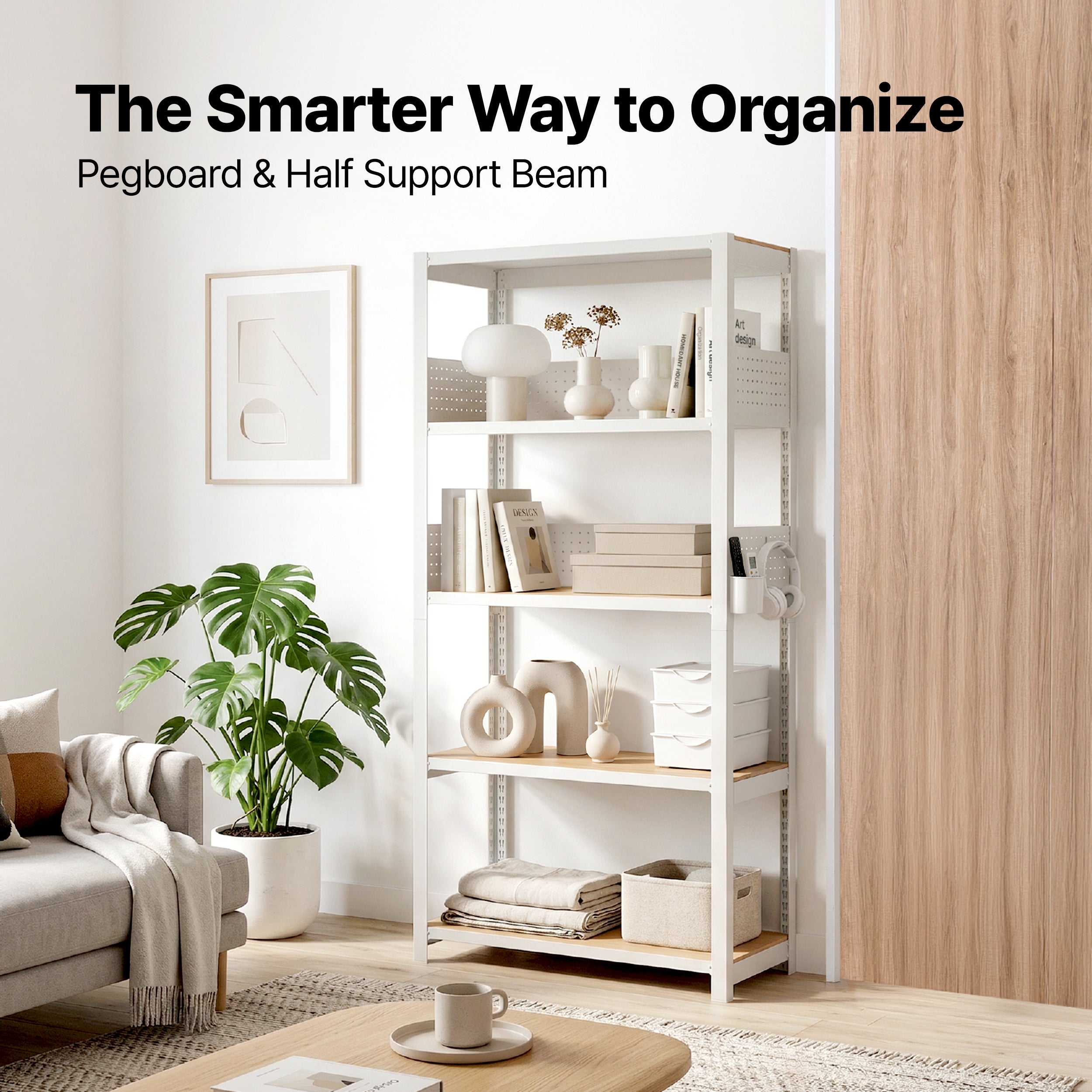 32.3"W HOMEDANT HOUSE 5-Tier Pegboard Shelf, White