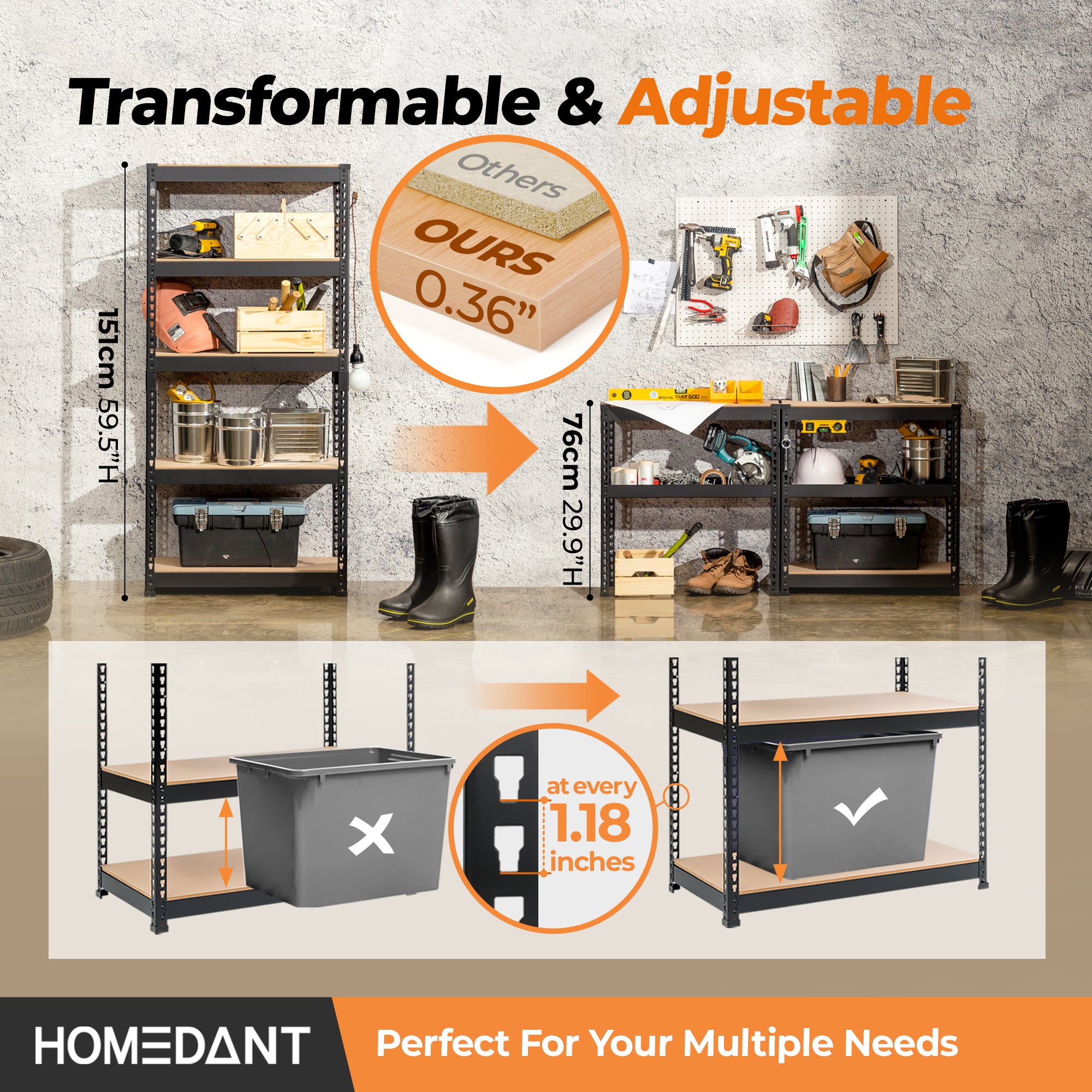 28"W HOMEDANT 5-Tier Standing Shelf, Black