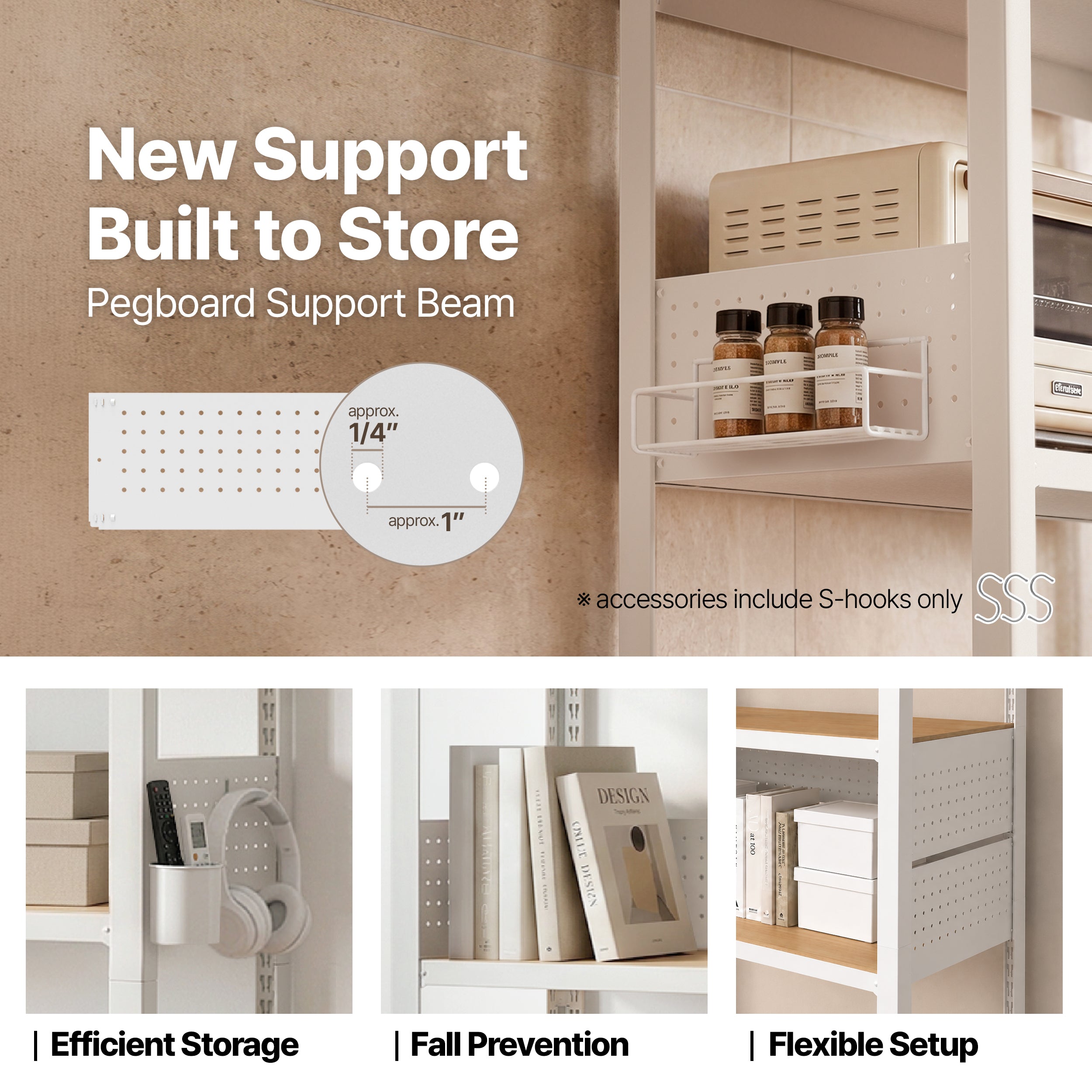 32.3"W HOMEDANT HOUSE 5-Tier Pegboard Rolling Shelf, White
