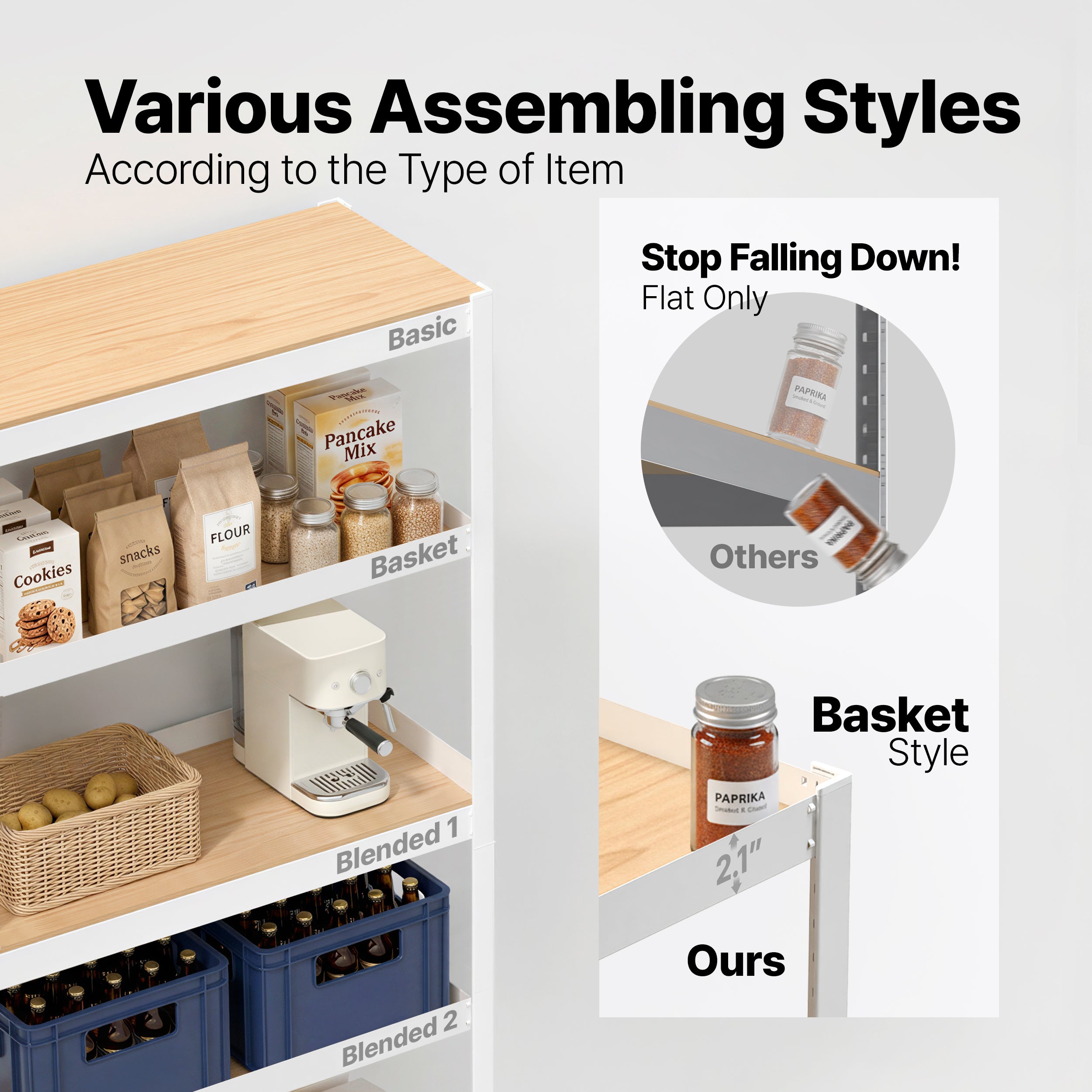 24.4"W HOMEDANT HOUSE 5-Tier Rolling Shelf, White