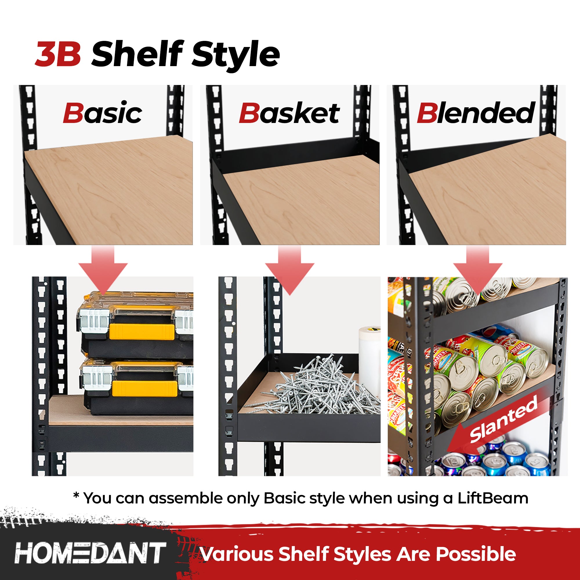 47.7"W Extra Deep HOMEDANT 5-Tier Heavy Duty Shelf, Black