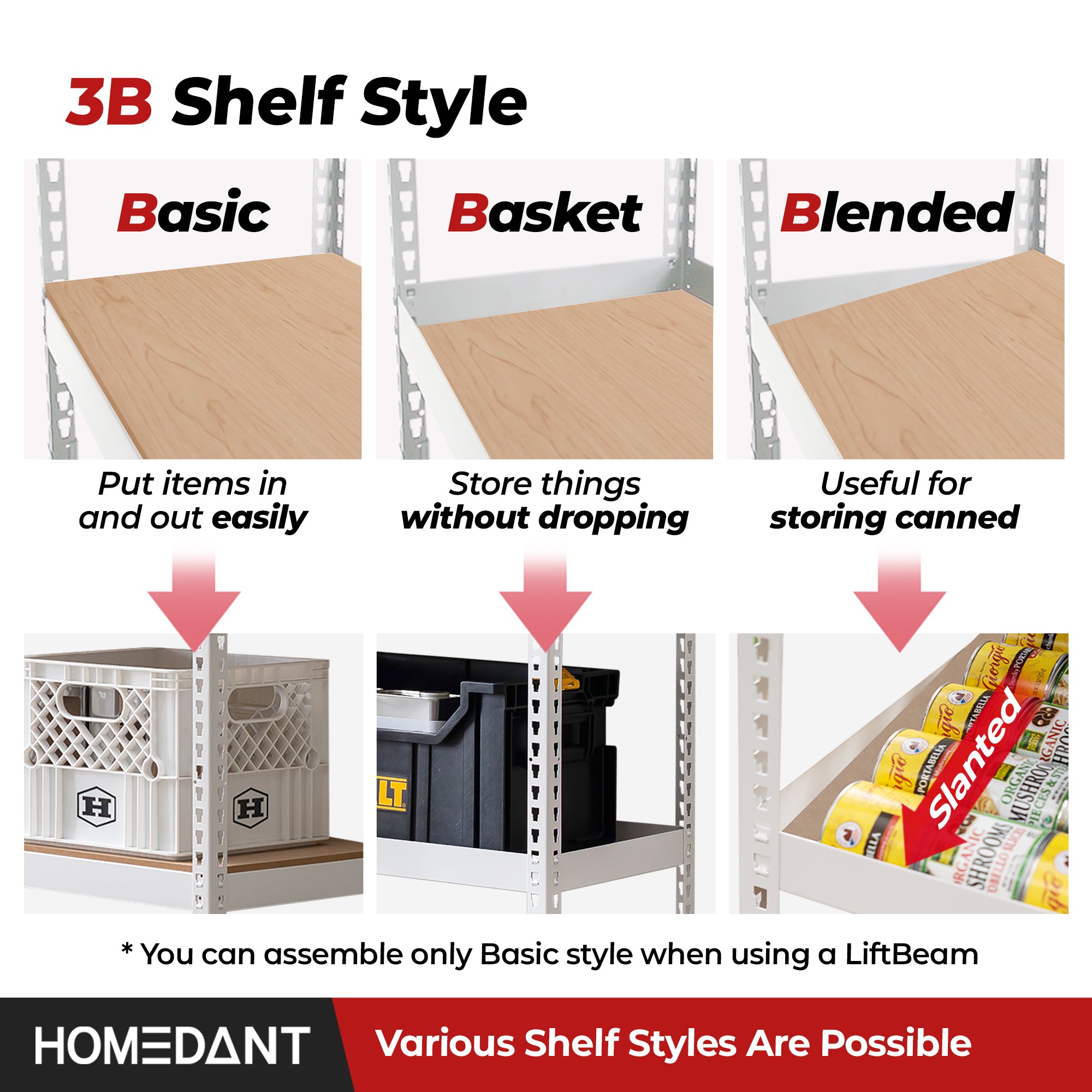 47.7"W HOMEDANT 5-Tier Heavy Duty Shelf, White