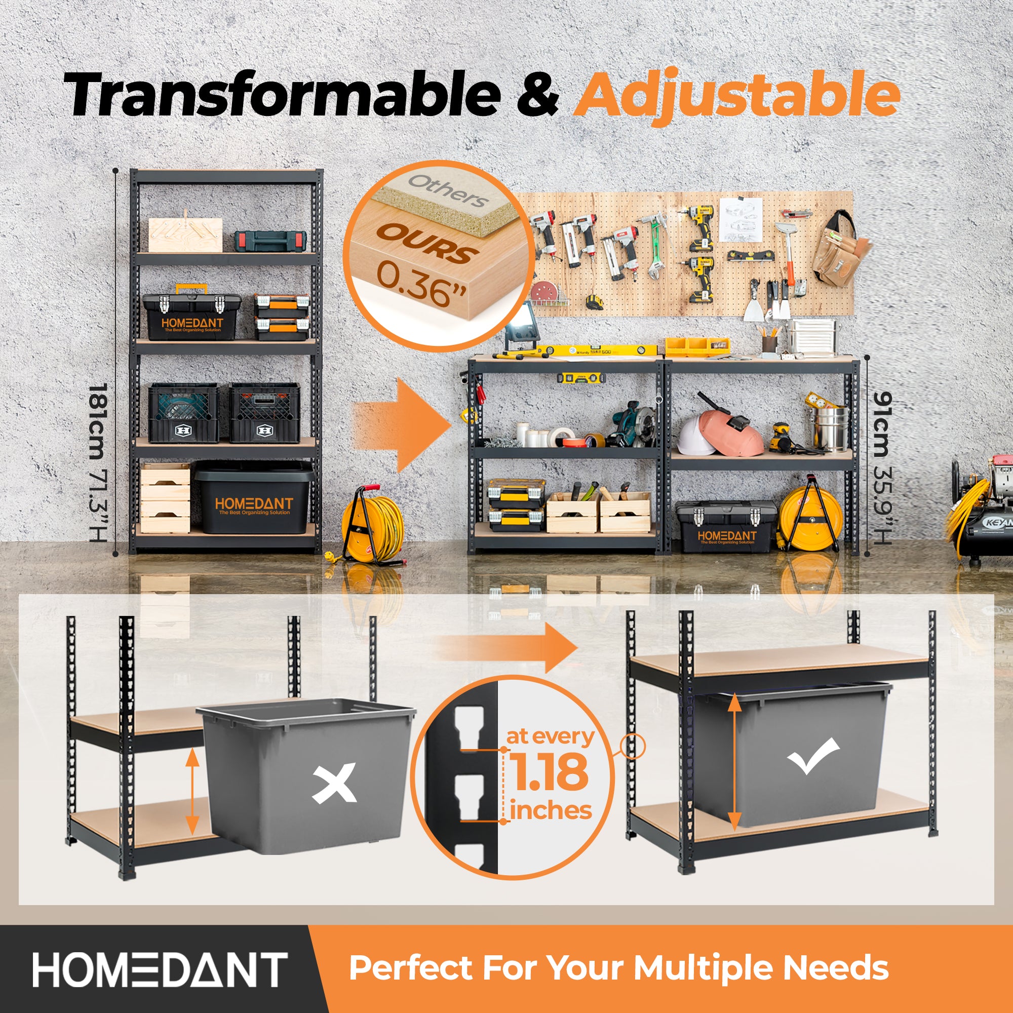 35.9"W HOMEDANT 5-Tier Standing Shelf, Black