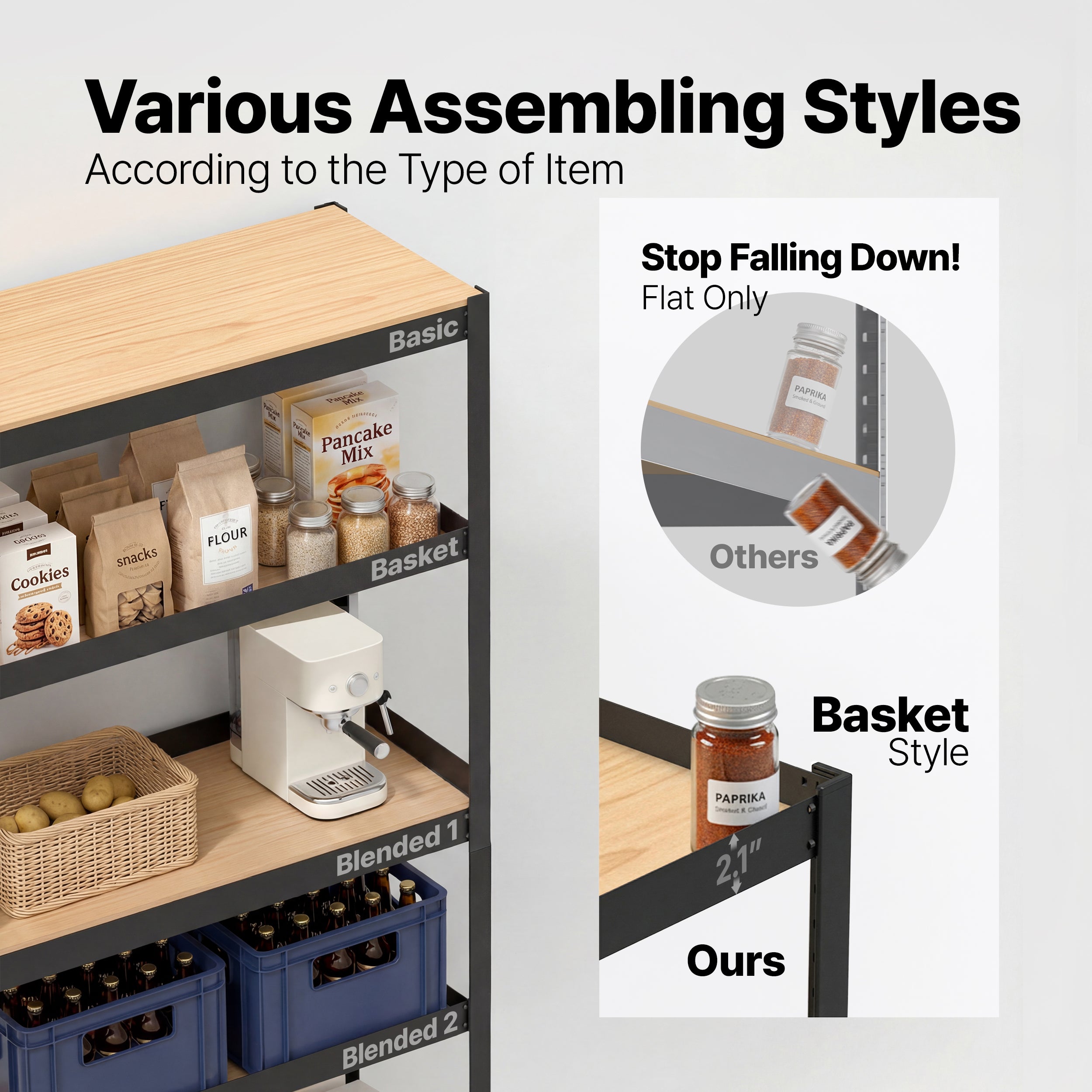 36.2"W HOMEDANT HOUSE 5-Tier Standing Shelf, Black