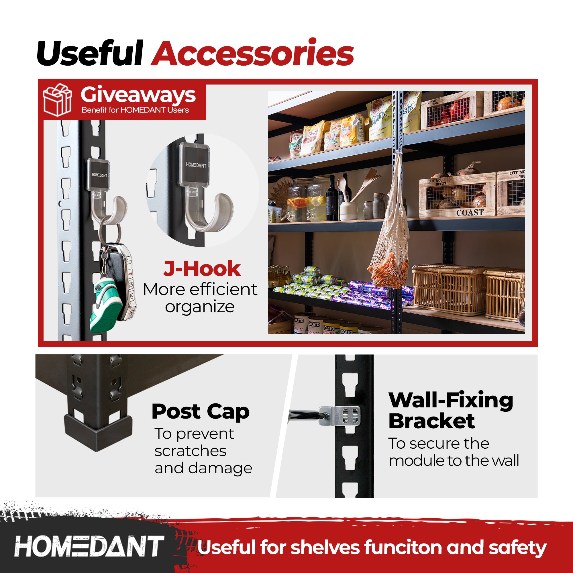 47.7"W Extra Deep HOMEDANT 5-Tier Heavy Duty Shelf, Black