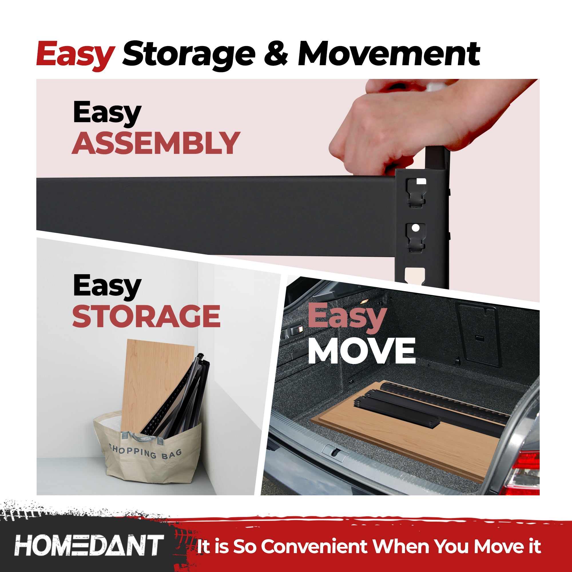47.7"W Extra Deep HOMEDANT 5-Tier Heavy Duty Shelf, Black