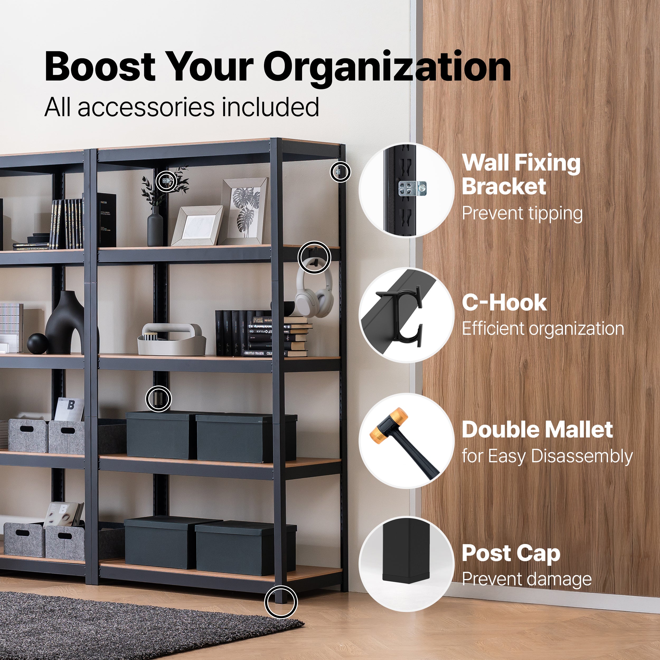 24.4"W HOMEDANT HOUSE 5-Tier Standing Shelf, Black