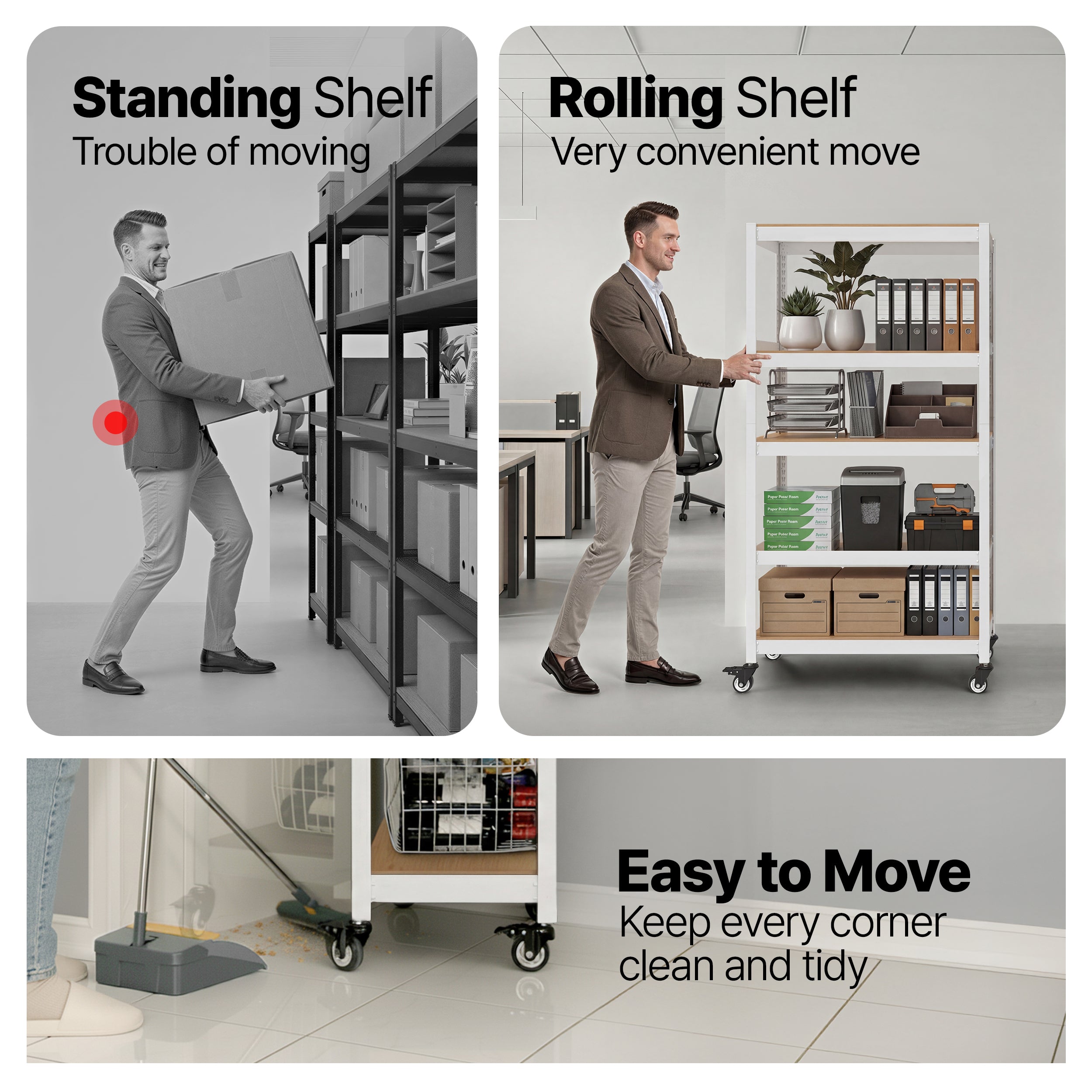 24.4"W HOMEDANT HOUSE 5-Tier Pegboard Rolling Shelf, White