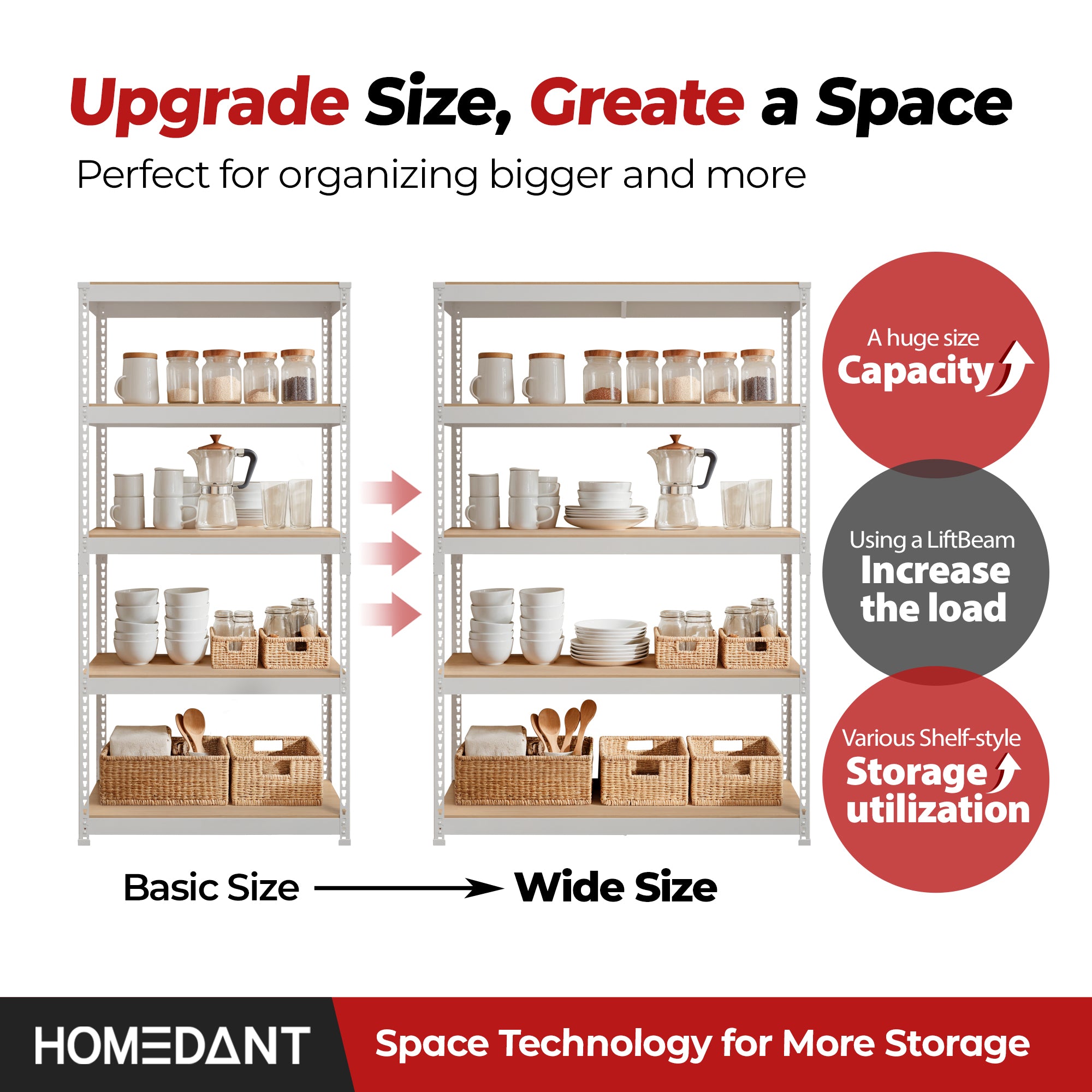 47.7"W Extra Deep HOMEDANT 5-Tier Heavy Duty Shelf, White