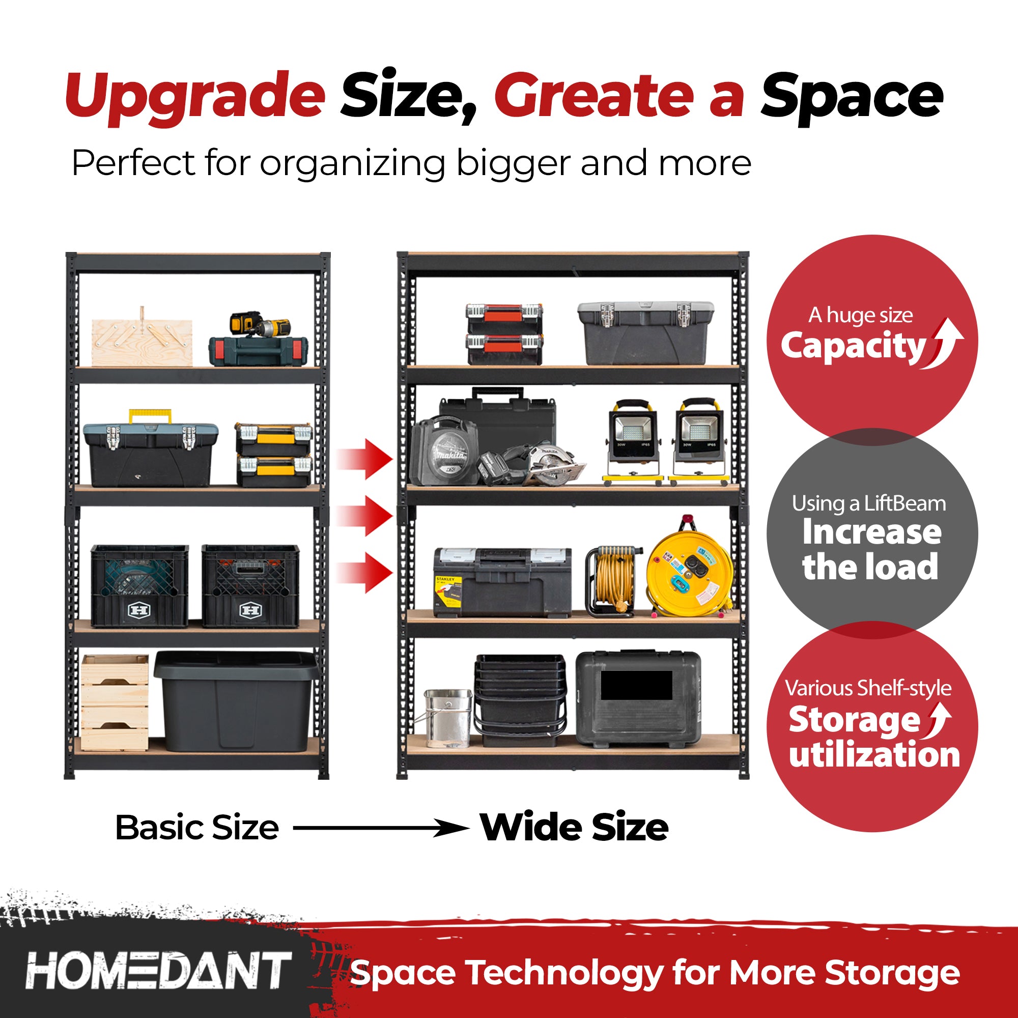 47.7"W Extra Deep HOMEDANT 5-Tier Heavy Duty Shelf, Black