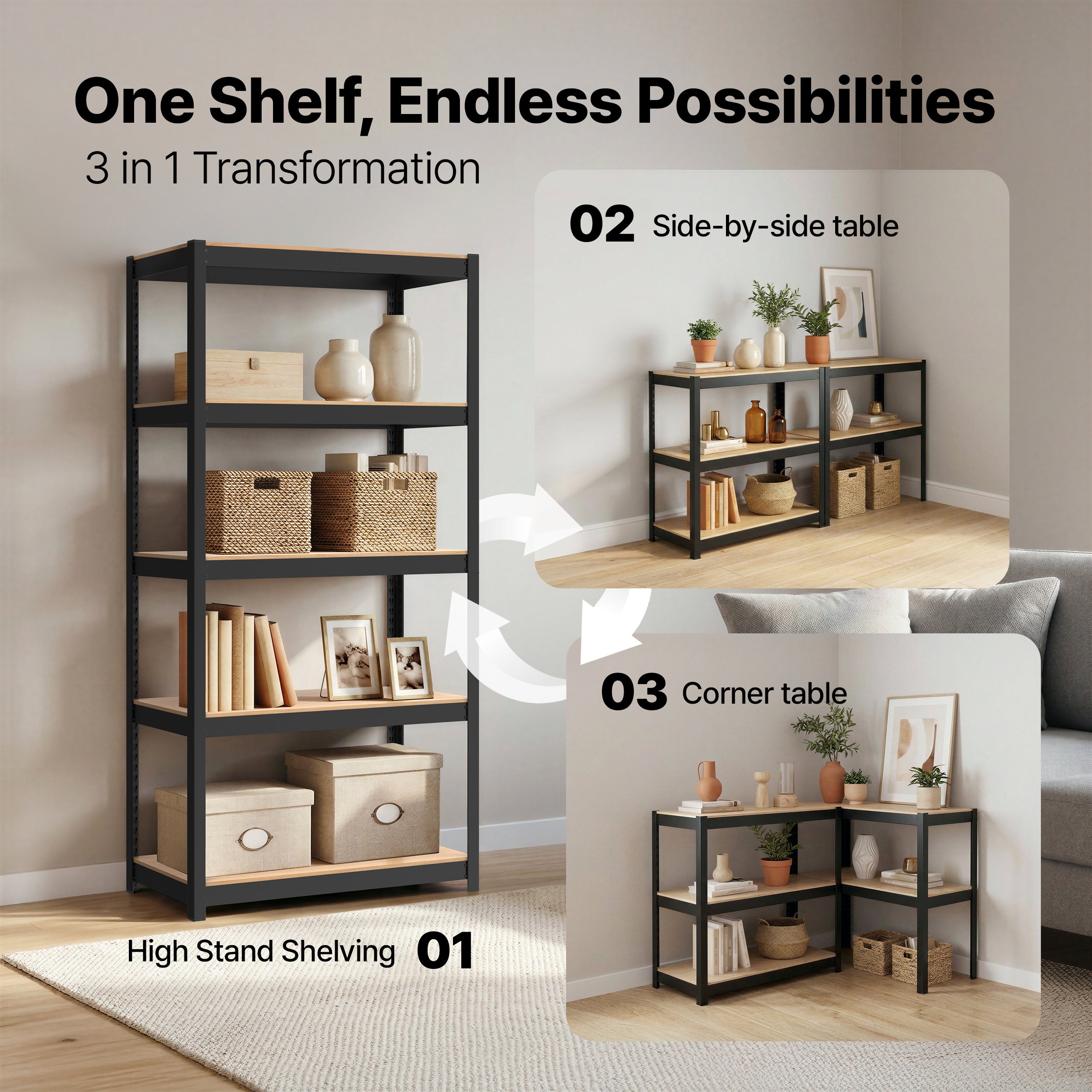 36.2"W HOMEDANT HOUSE 5-Tier Standing Shelf, Black