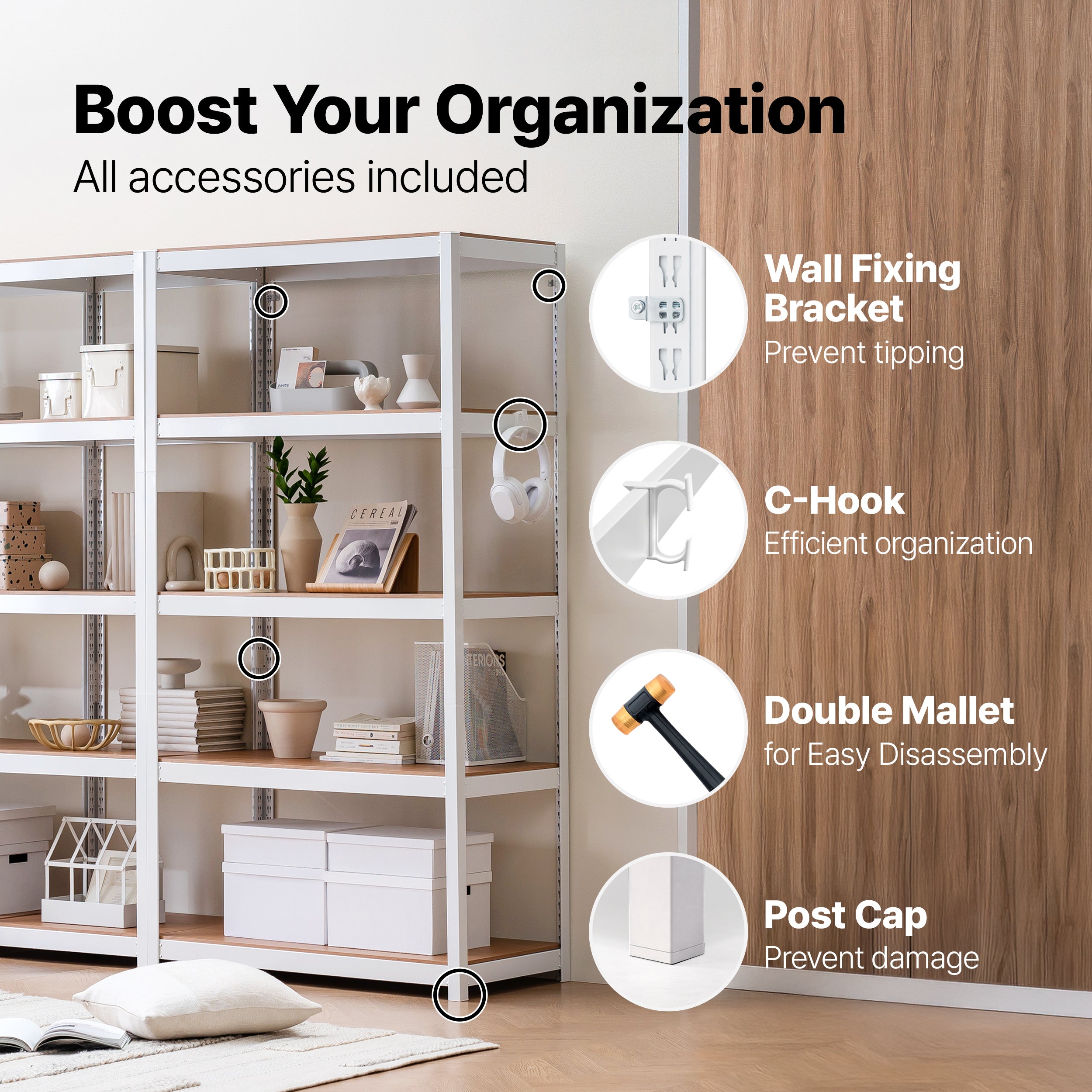 48.1"W HOMEDANT HOUSE 5-Tier Heavy Duty Shelf, White