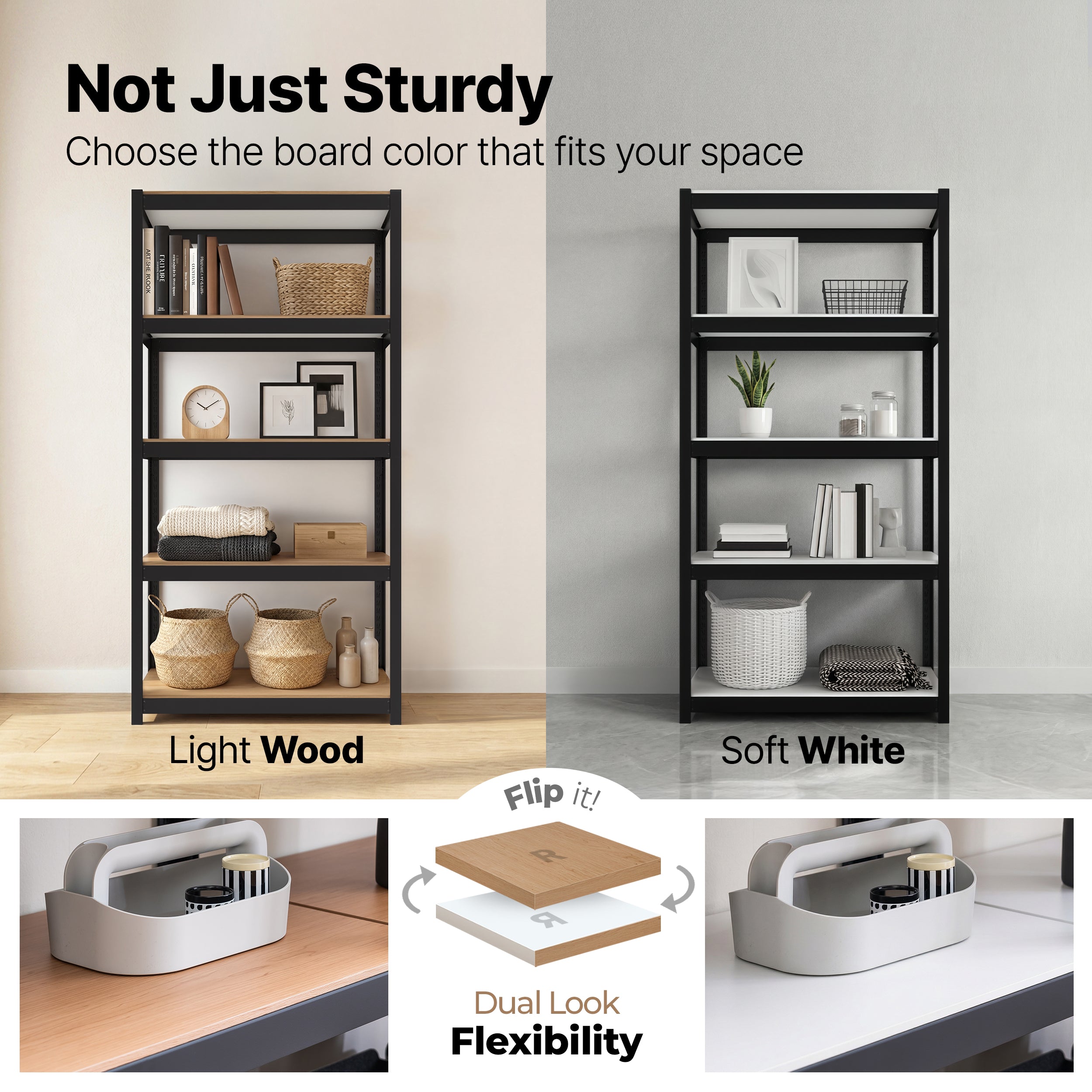 24.4"W HOMEDANT HOUSE 5-Tier Standing Shelf, Black