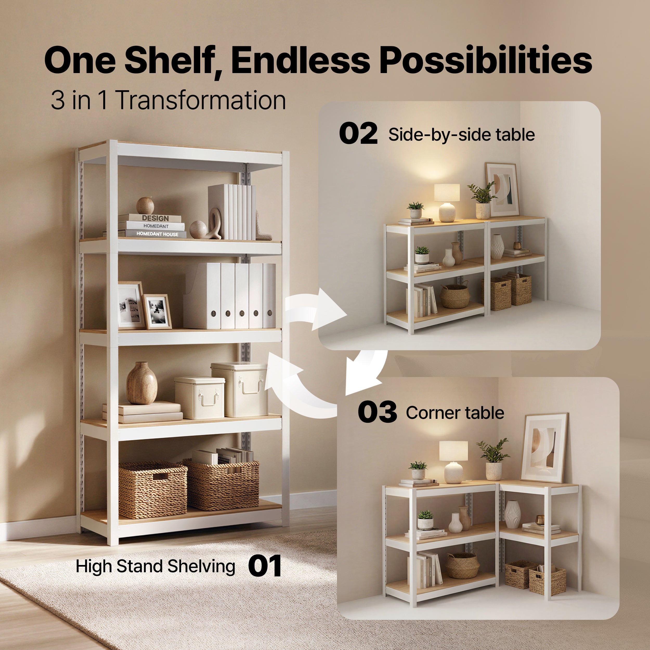 48.1"W HOMEDANT HOUSE 5-Tier Heavy Duty Shelf, White