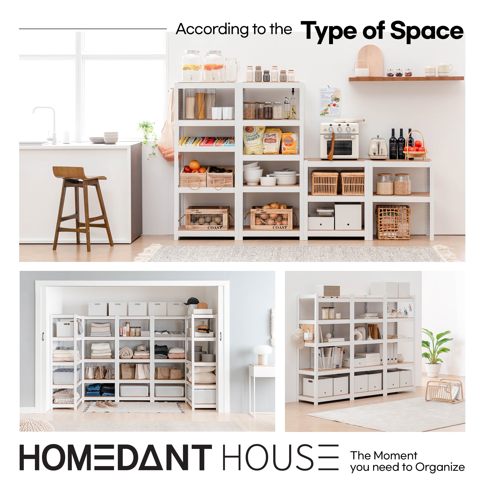 24.4"W HOMEDANT HOUSE 5-Tier Standing Shelf, White