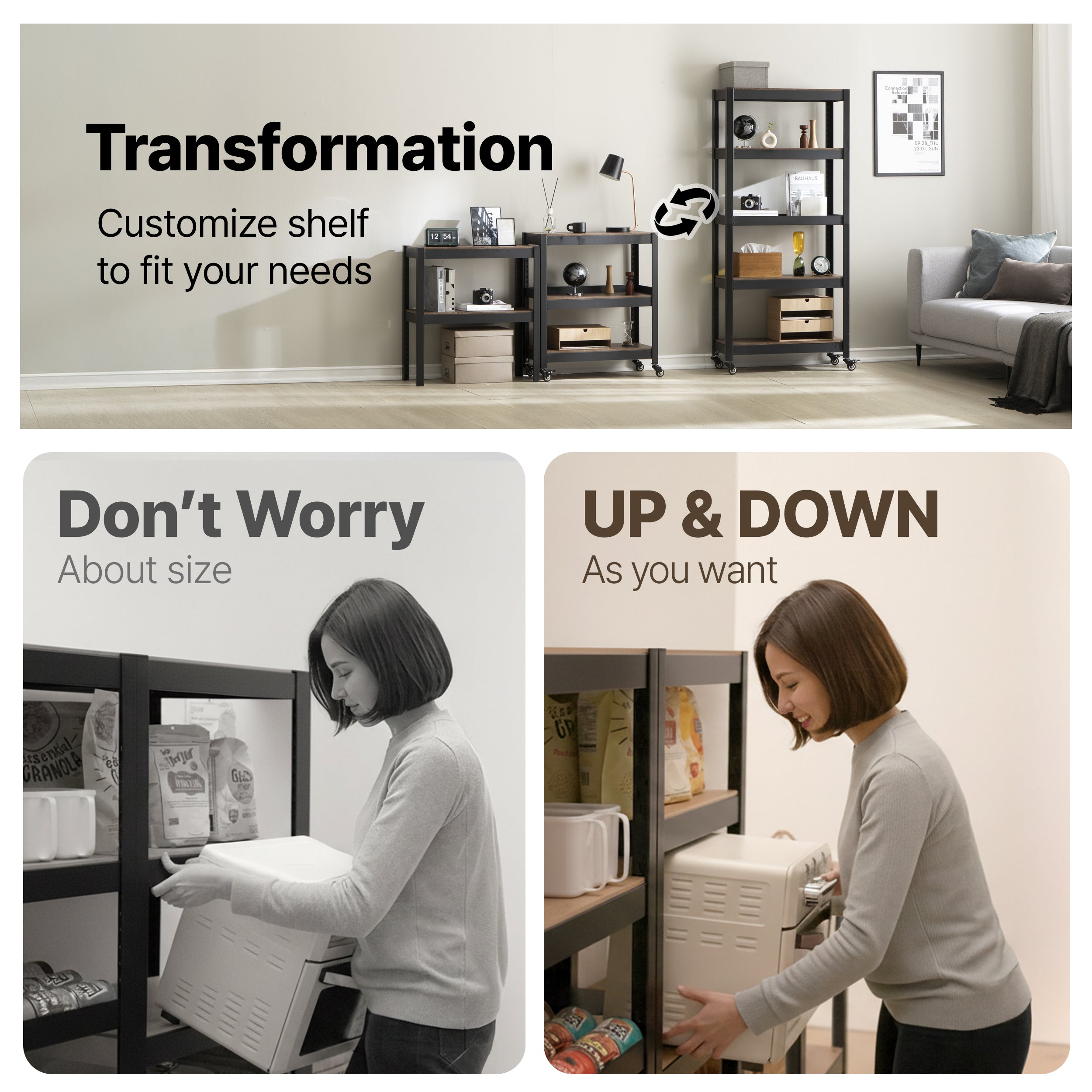 24.4"W HOMEDANT HOUSE 5-Tier Rolling Shelf, Black