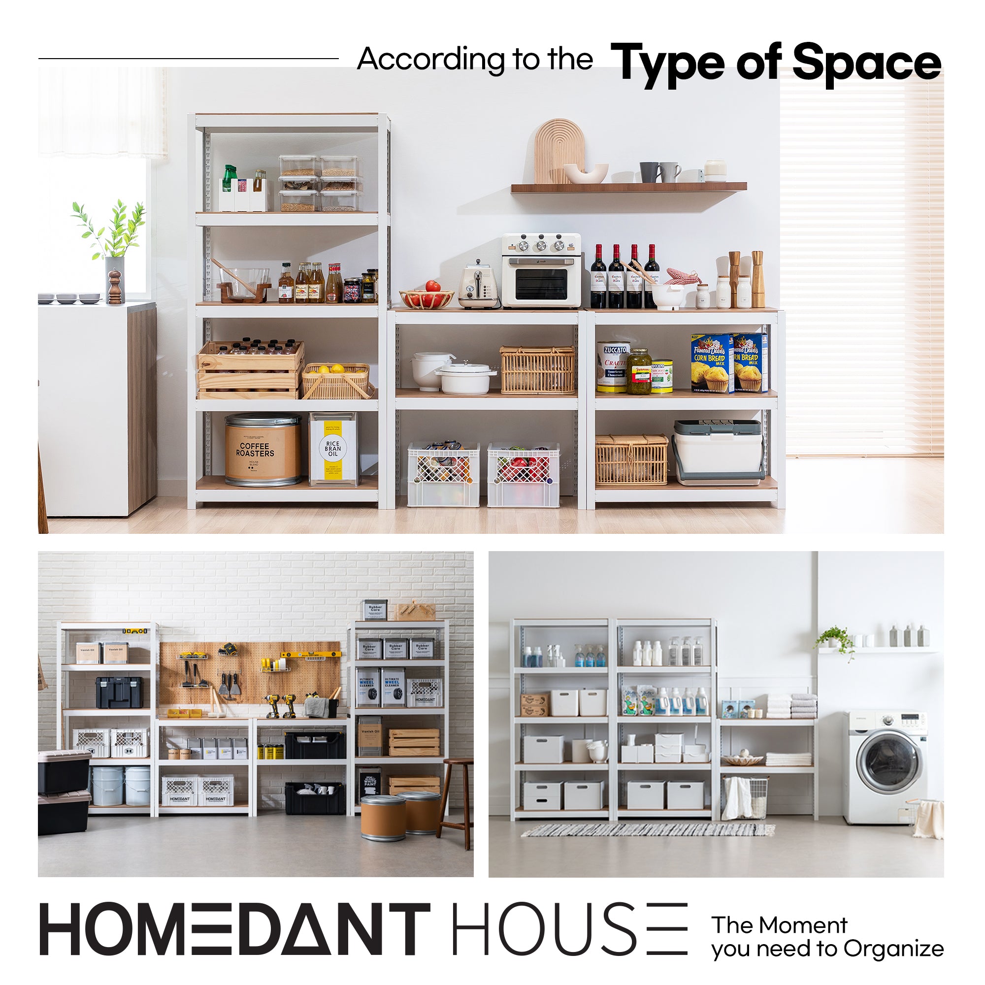 48.1"W HOMEDANT HOUSE 5-Tier Heavy Duty Shelf, White