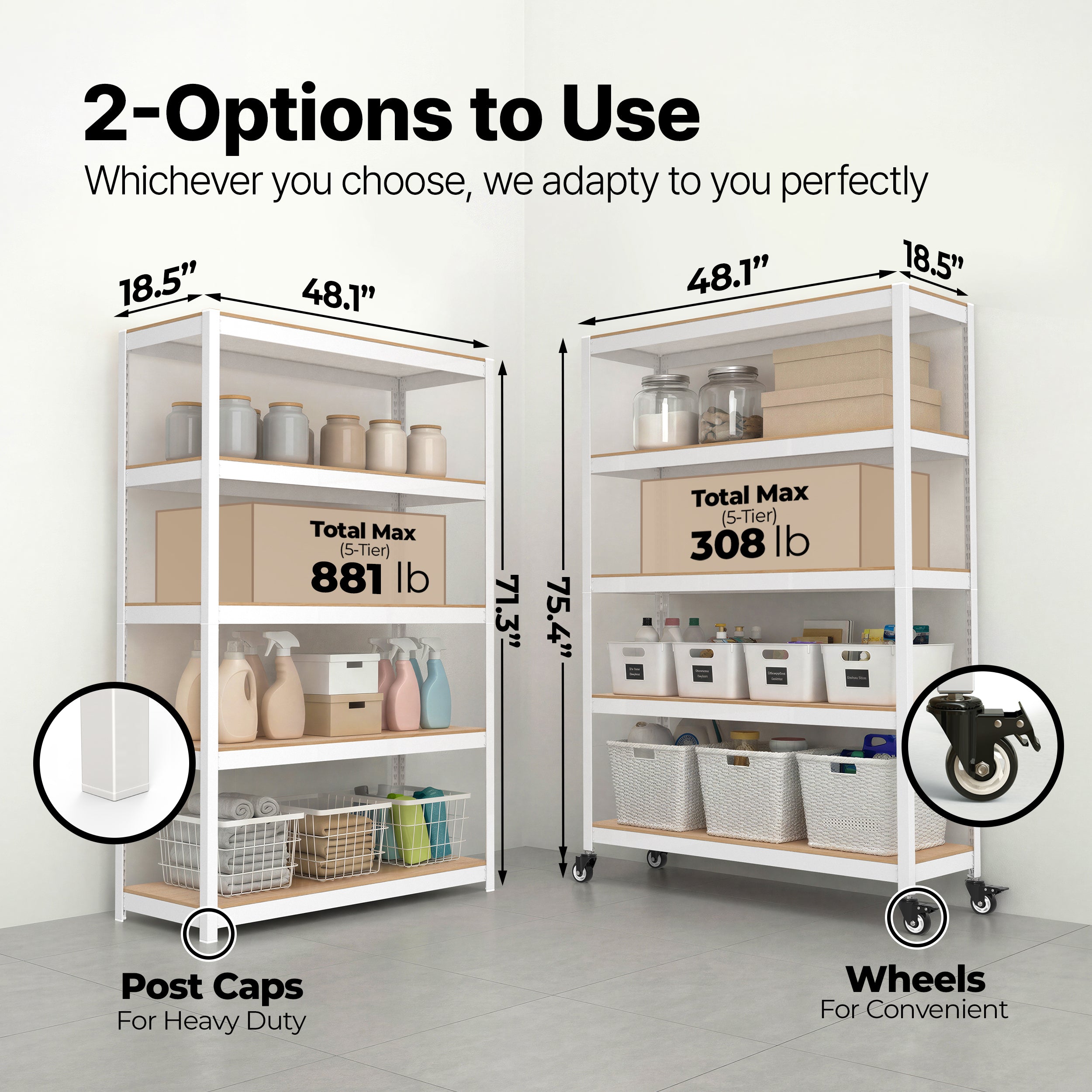 48.1"W HOMEDANT HOUSE 5-Tier Rolling Shelf, White