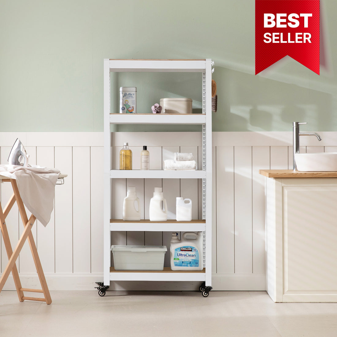 <a href="/products/hs604015w-5w" title="24.4"W HOMEDANT HOUSE 5-Tier Rolling Shelf, White"><strong>$108.29 </strong>-22.6%</a>