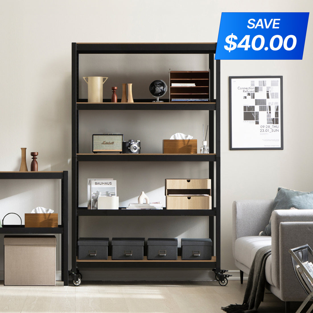 <a href="/products/hs124518w-5b" title="48.1"W HOMEDANT HOUSE 5-Tier Rolling Shelf, Black"><strong>$159.99</strong> -20%</a>