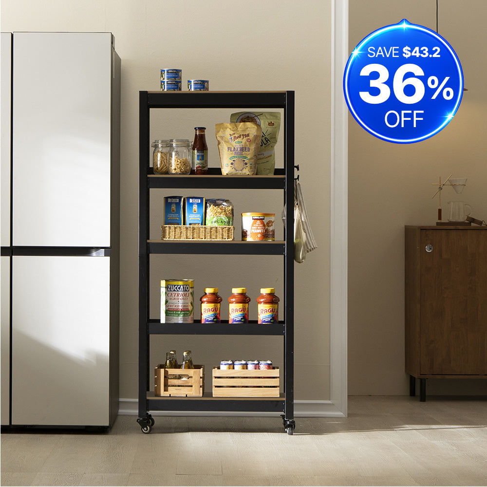 <a href="/products/hs604015w-5b" title="24.4"W HOMEDANT HOUSE 5-Tier Rolling Shelf, Black"><strong>$76.70  </strong>-36%</a>