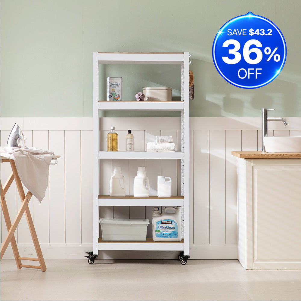 <a href="/products/hs604015w-5w" title="24.4"W HOMEDANT HOUSE 5-Tier Rolling Shelf, White"><strong>$76.70  </strong>-36%</a>