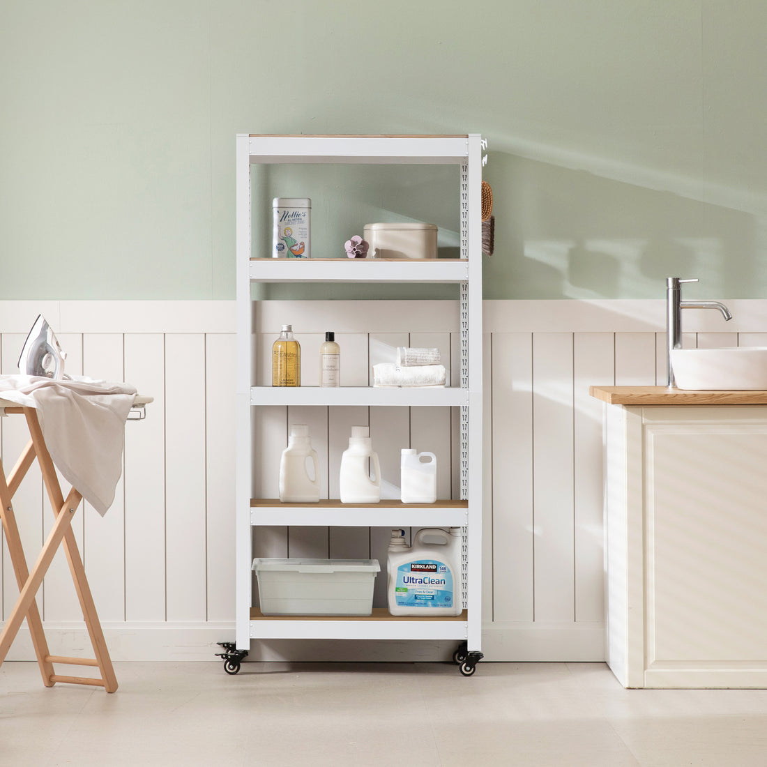 <a href="/products/hs604015w-5w" title="24.4"W HOMEDANT HOUSE 5-Tier Rolling Shelf, White"><strong>$111.99</strong> -20%</a>